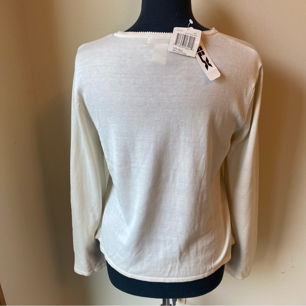 SILX Sweater Top White Silk Blend Long Sleeve Top Stretch Crewneck Pullover XL - Picture 5 of 9